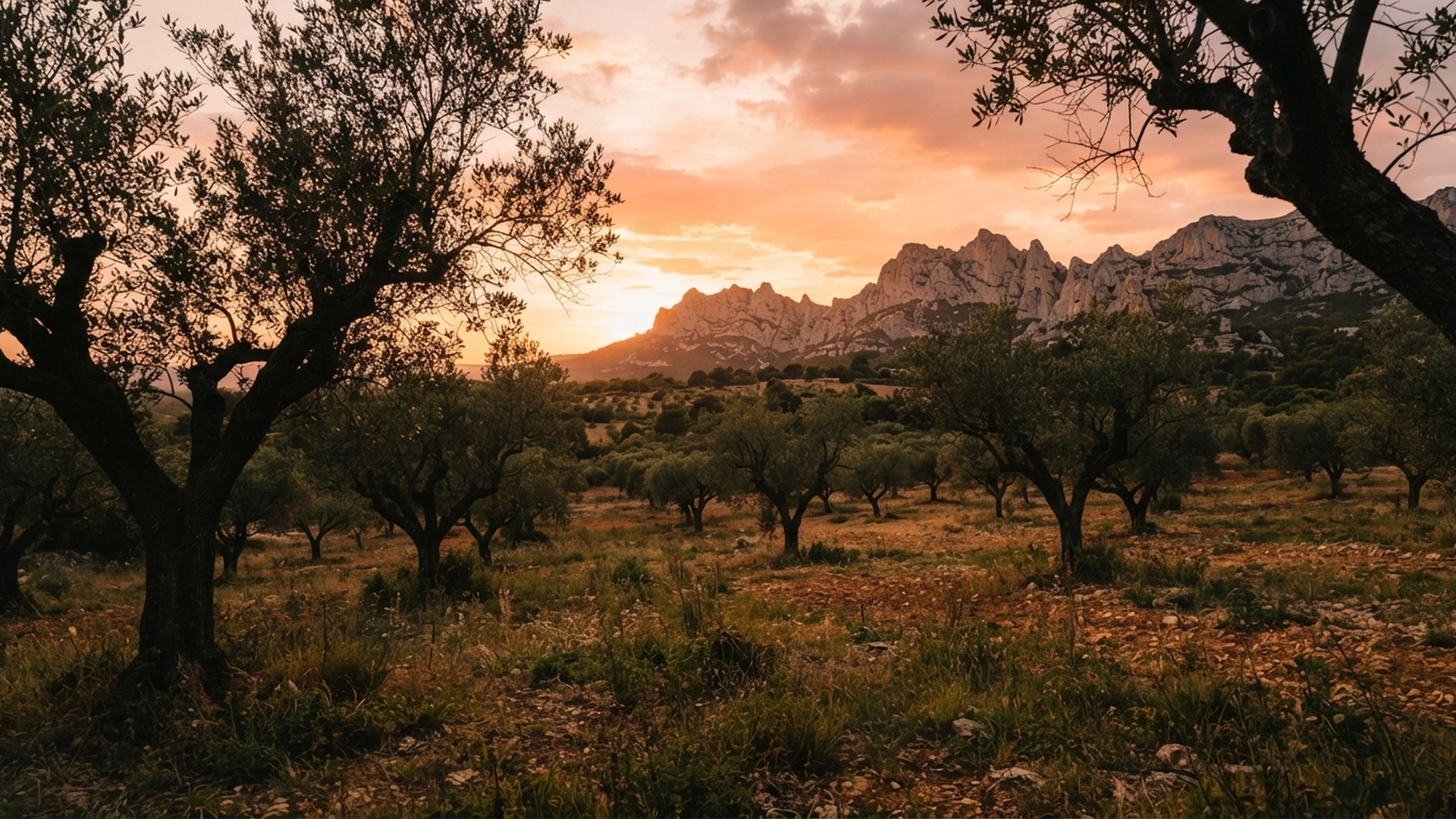 Coucher de soleil sur le domaine de La Santoline